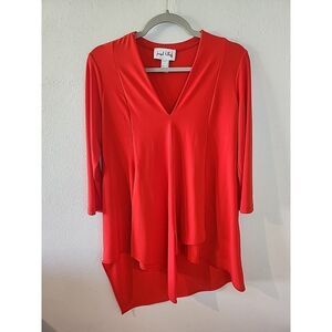 Joseph Ribkoff Women's Red Asymmetric Hem Tunic Top Sz 8 Art To Wear